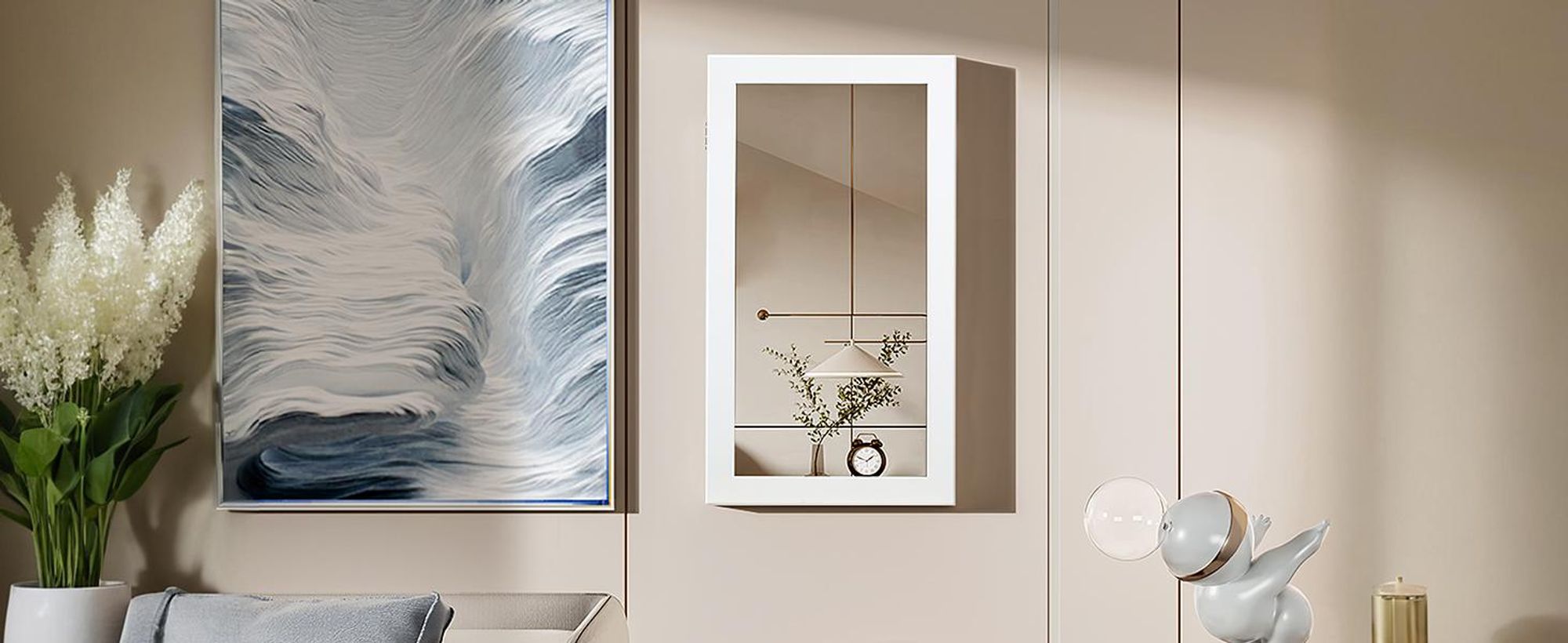 SONGMICS Schmuckschrank Spiegelschrank abschließbarer Wandschrank, weiß