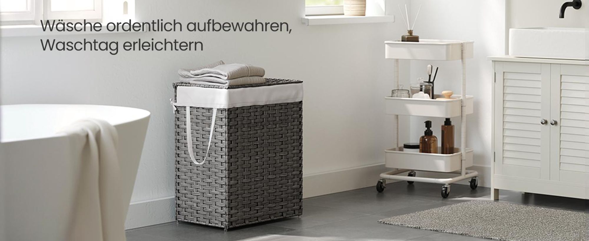 SONGMICS Wäschekorb, mit Griffen, faltbar, Wäschesack herausnehmbar, 90 L