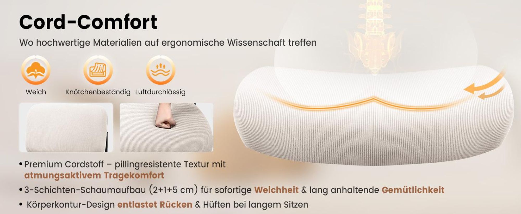 COMHOMA Loungesessel Sessel Relaxsessel Ohrensessel modern, Polsterstuhl mit Metallbeinen, Einzelsofa für Wohnzimmer/Schlafzimmer/Garten, Beige