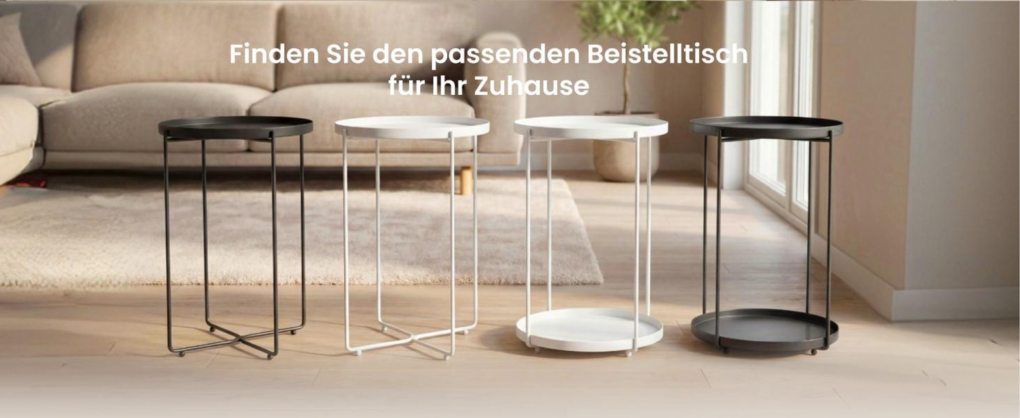 Mai & Mai Beistelltisch rund Ø35×H51 cm, Couchtisch klein mit 2 abnehmbaren Tabletts aus PP-Kunststoff, Weiß Reglo-08