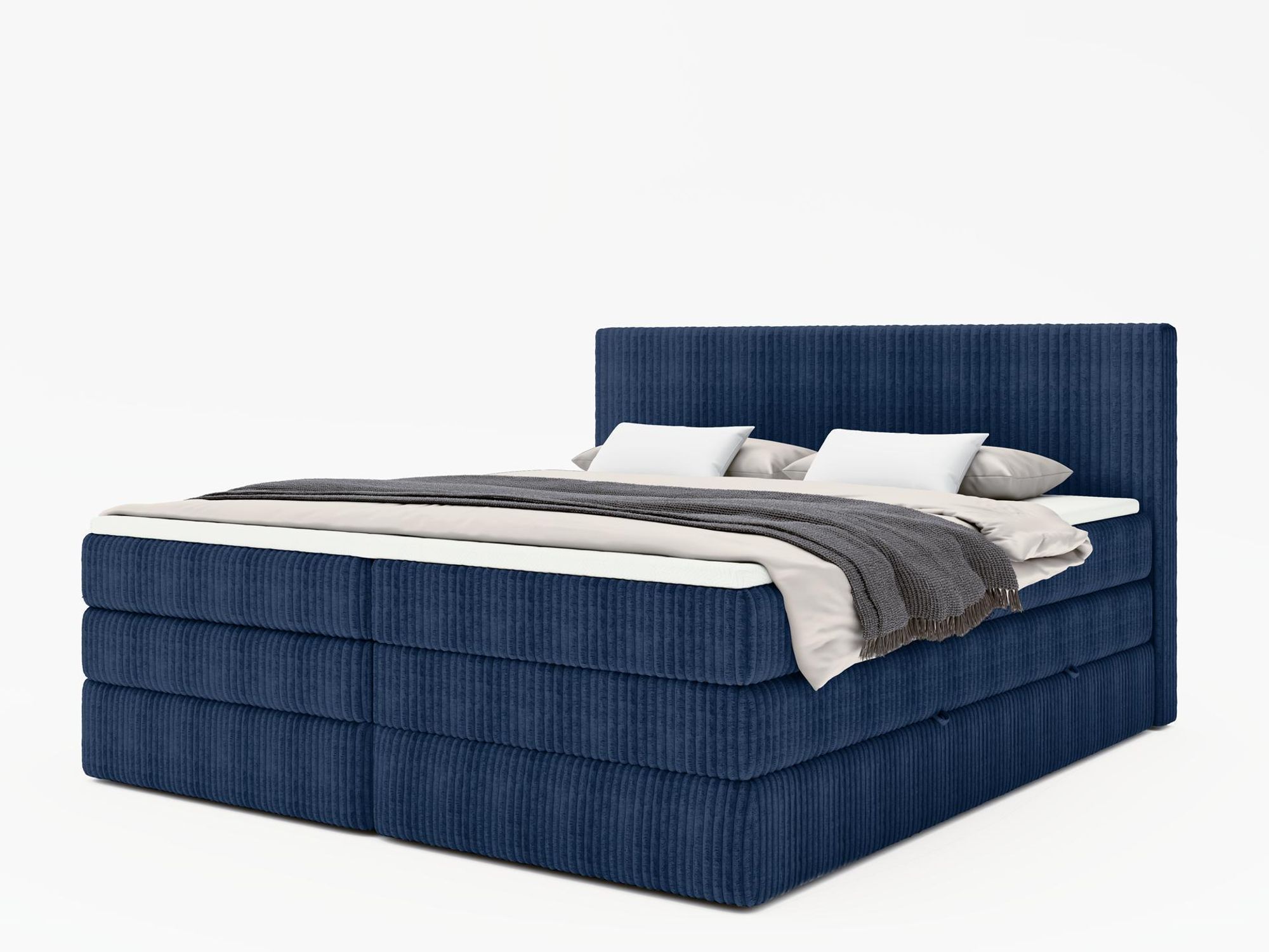 Boxspringbett Tilia DUO in Blau auf weißem Hintergrund