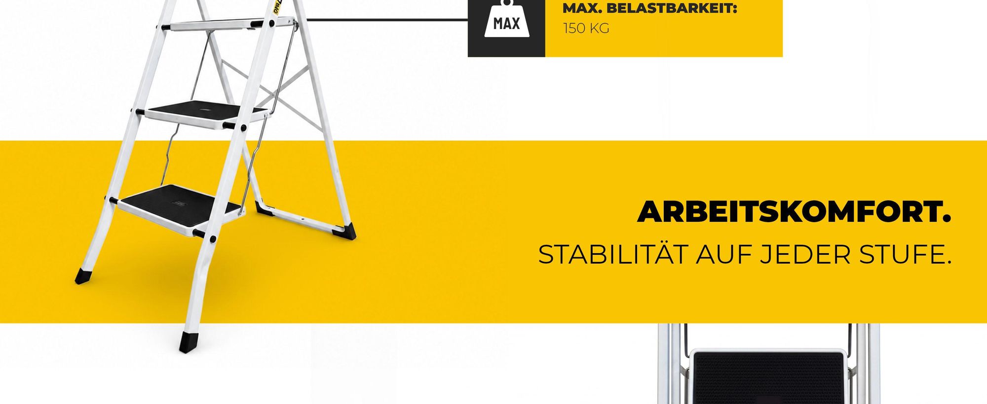 DRABEST | Leiter - PRO Serie, 3 Stufen - Tragfähigkeit 150kg, Trittleiter, Klappleiter, Stehleiter, Haushaltsleiter