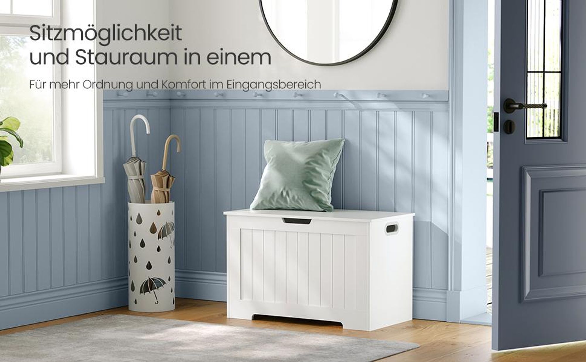 VASAGLE Sitzbank mit Stauraum, Sitztruhe, Sitzbank mit großer Kapazität, Spielzeugkiste, Aufbewahrungstruhe, 76 x 48 x 40 cm LHS11WT