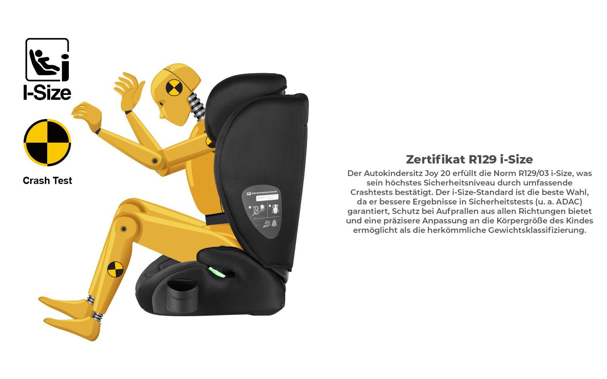 Tulano Joy 20 Kindersitz i-Size ECE R129/03, 100–150 cm, 13-fach verstellbar, vorwärtsgerichtet, inkl. Zubehör, Schwarz