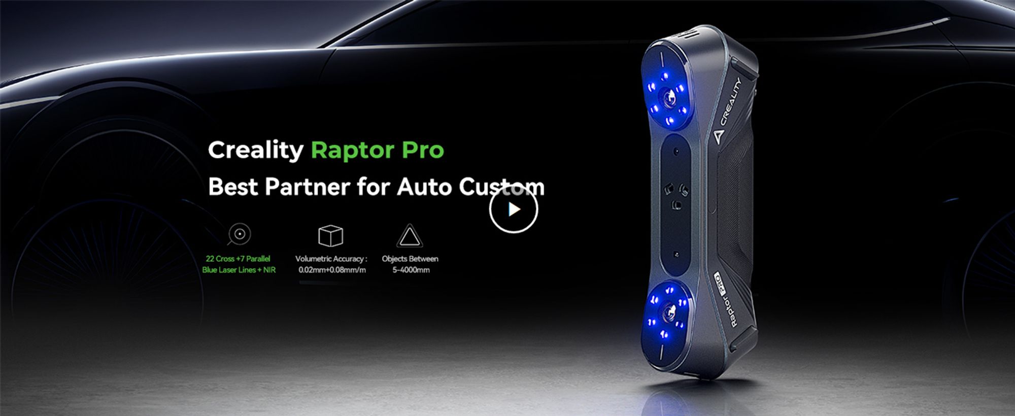 Creality Raptor Pro 3D Scanner, für Auto Custom, 22 Kreuz +7 parallele blaue Laserlinien, Objekte zwischen 5-4000 mm
