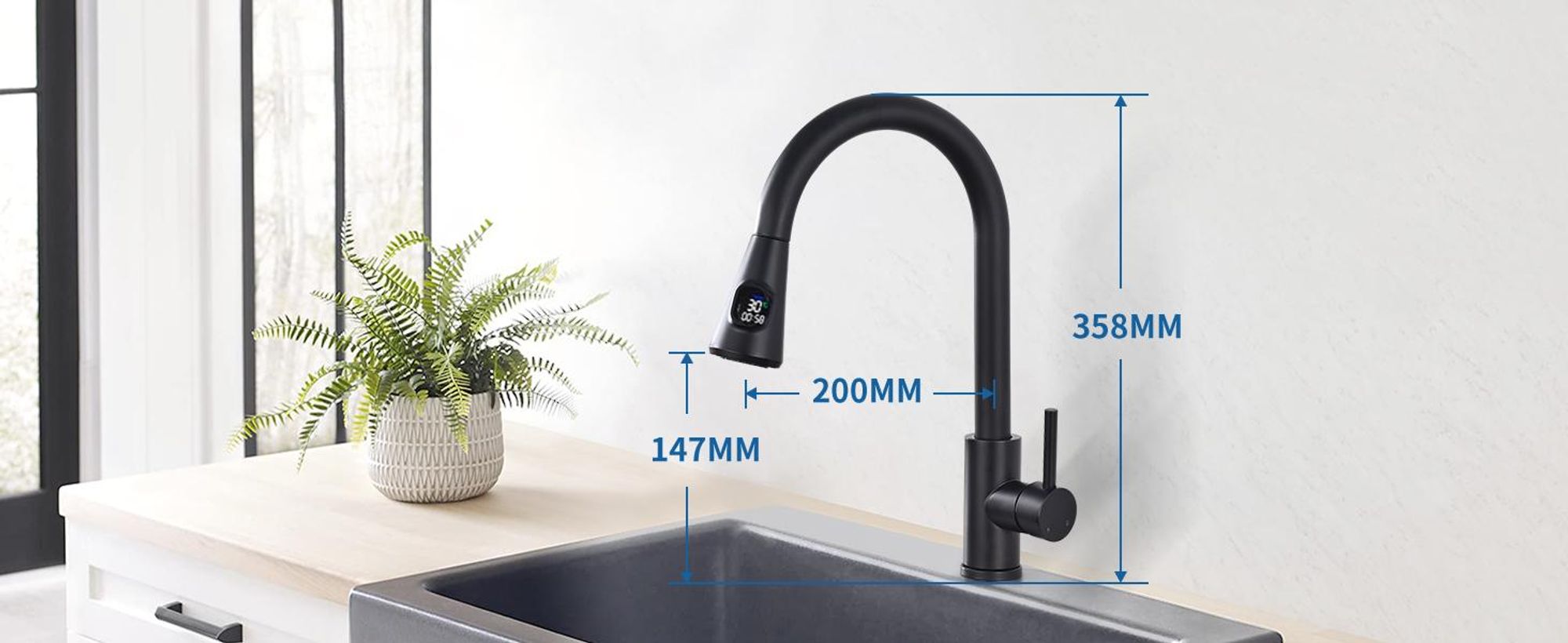 Homelody Wasserhahn Küche mit 2 Strahlarten,360° Drehbar Küchenarmatur,Edelstahl Spültischarmatur,Hochdruck Armatur,Mischbatterie Küche Schwarz