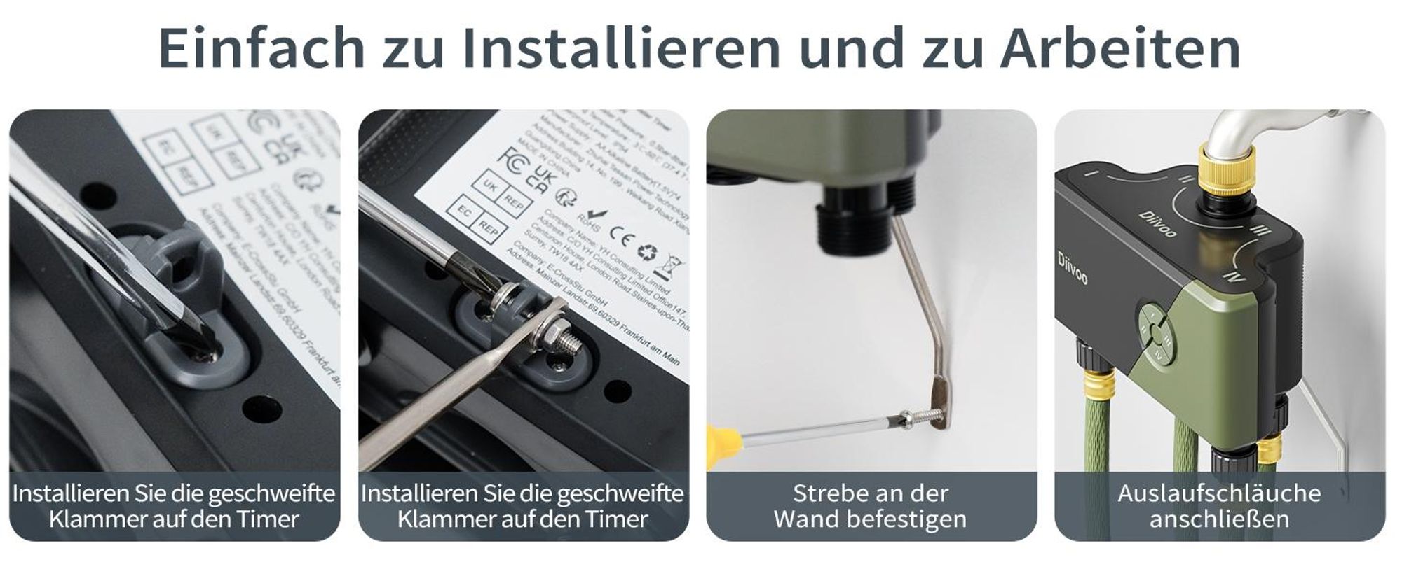 Diivoo Bewässerungscomputer 4 Ausgänge WLAN mit Smart Wasserzeitschaltuhr für Garten Rasen