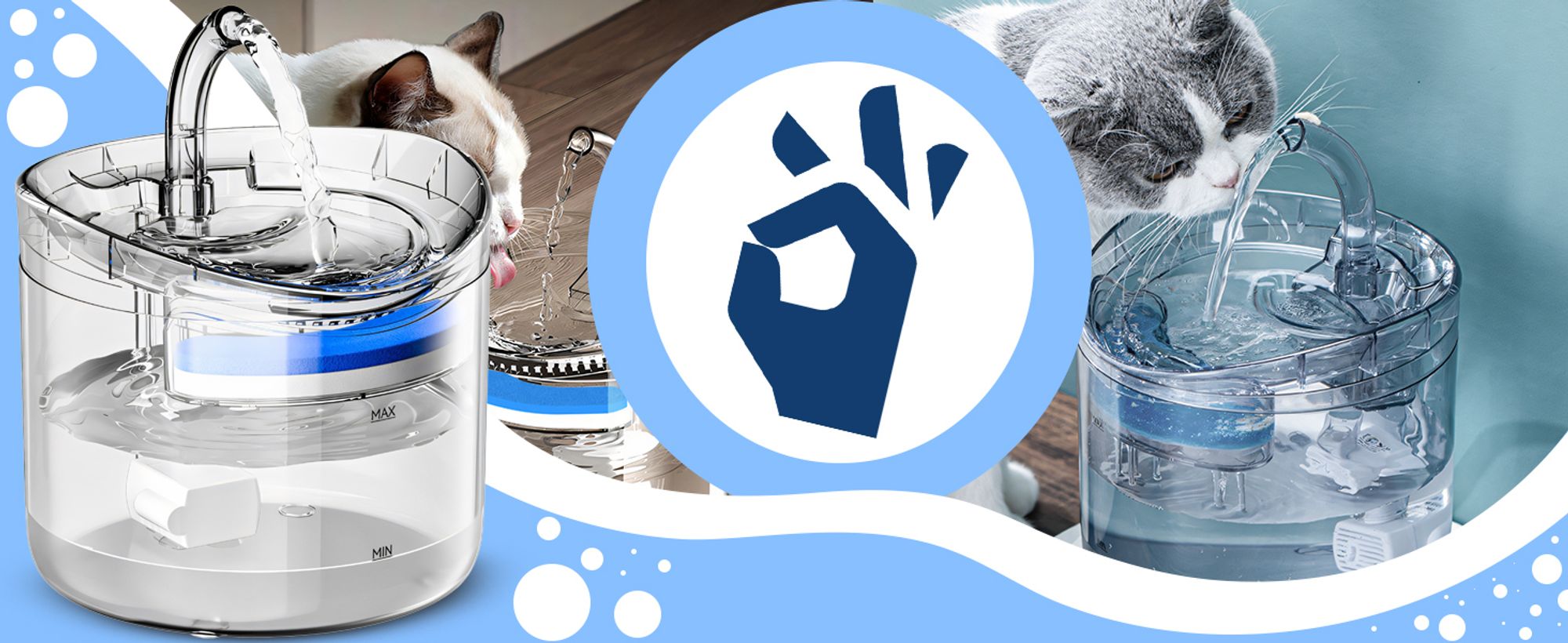 Automatisch Trinkbrunnen 2 Litren für Katzen und Hunde, leiser Wasserbrunnen mit LED-Licht, Haustier Wasserspender, Aktivkohlefilter Retoo