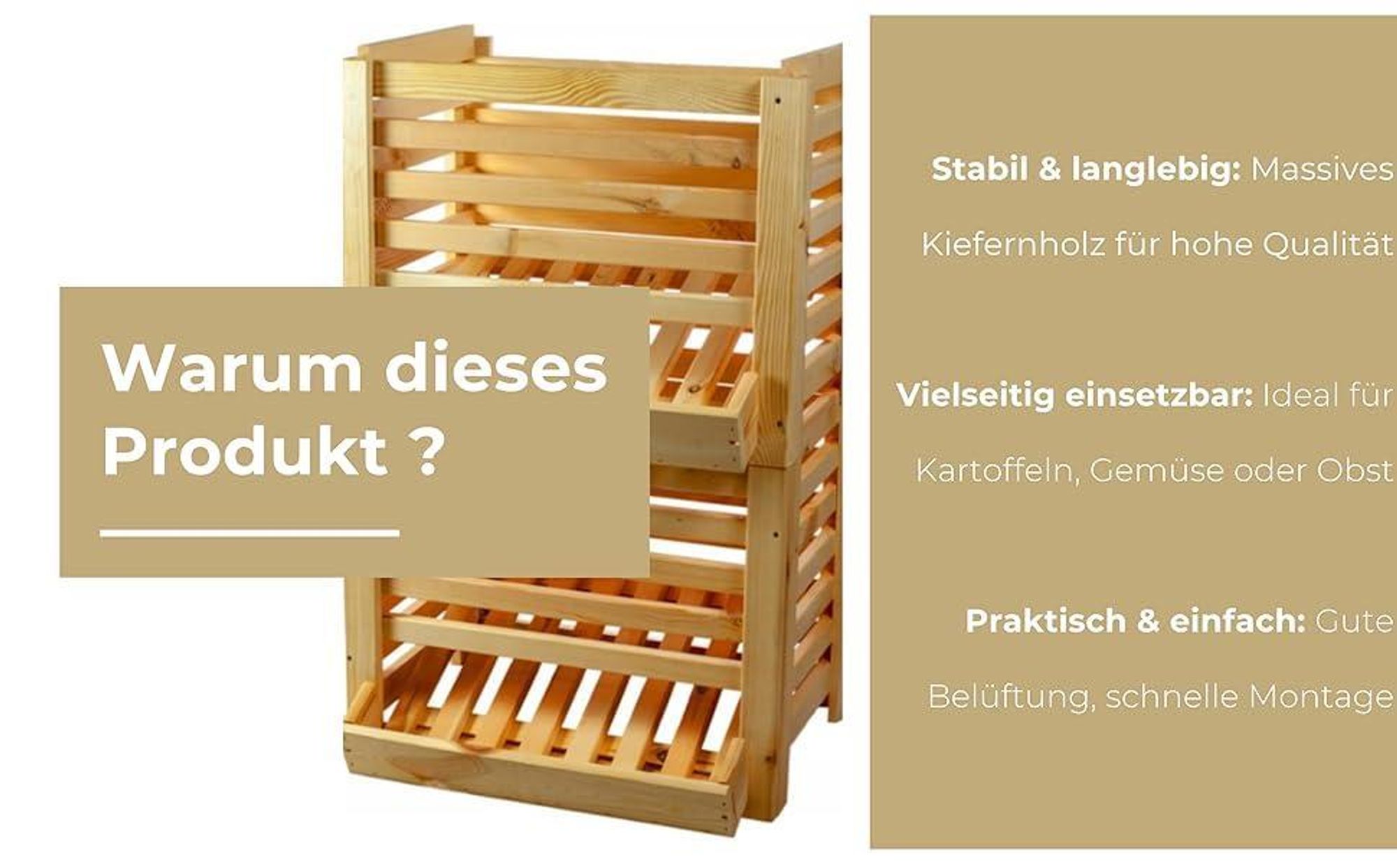 STOLMAK Kartoffelkiste Holz 80x50x50 cm – Große Aufbewahrungsbox für Kartoffeln, Zwiebeln, Obst & Gemüse – Stapelbare Holzkiste – Kartoffelbox Holz