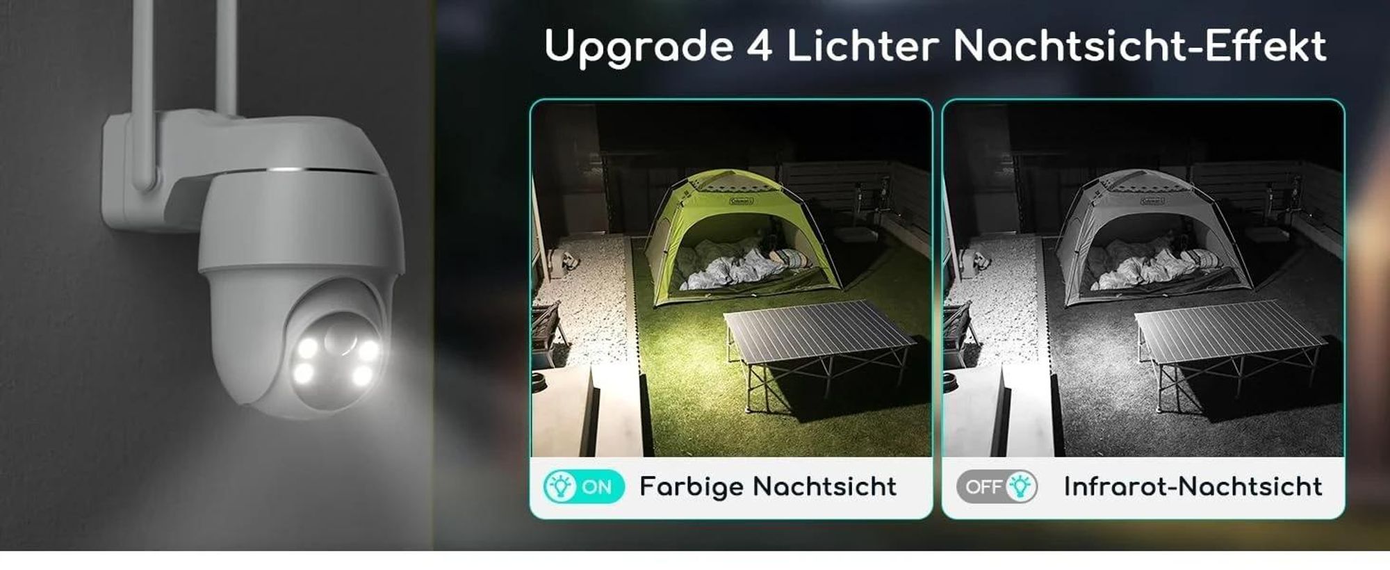 2K Überwachungskamera Aussen Akku, 355° und 90° Schwenkbar, WLAN IP Kamera Outdoor mit Farbnachtsicht Personen/Bewegungserkennung, IP66, wit64GB