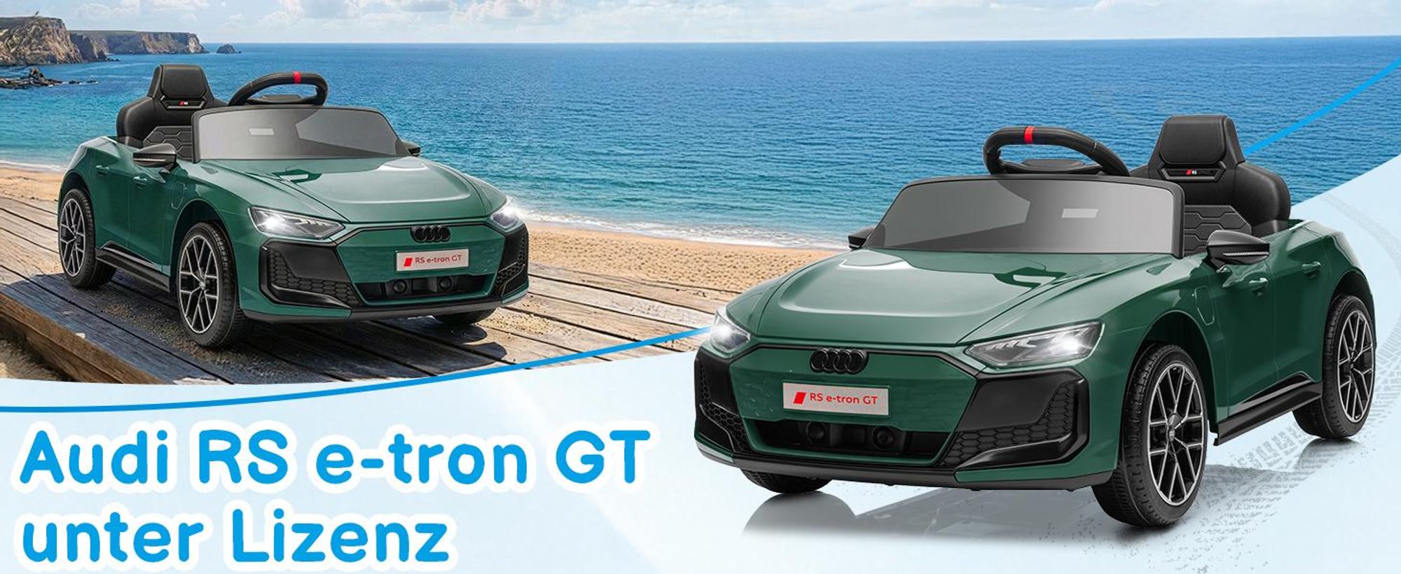 Kinder-Elektroauto 12V 4,5Ah, 2 Geschwindigkeitsstufen, 2,4G-Fernbedienung, geeignet für Kinder von 3 bis 5 Jahren, Audi RS e-tron GT,Dunkelgrün