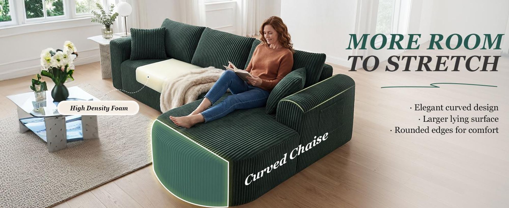 Divano angolare con funzione letto, divano modulare in velluto senza braccioli, divano con chaise longue, divano a forma di L con funzione letto, divani componibili con cuscini e tasche laterali, lunghezza 243 cm