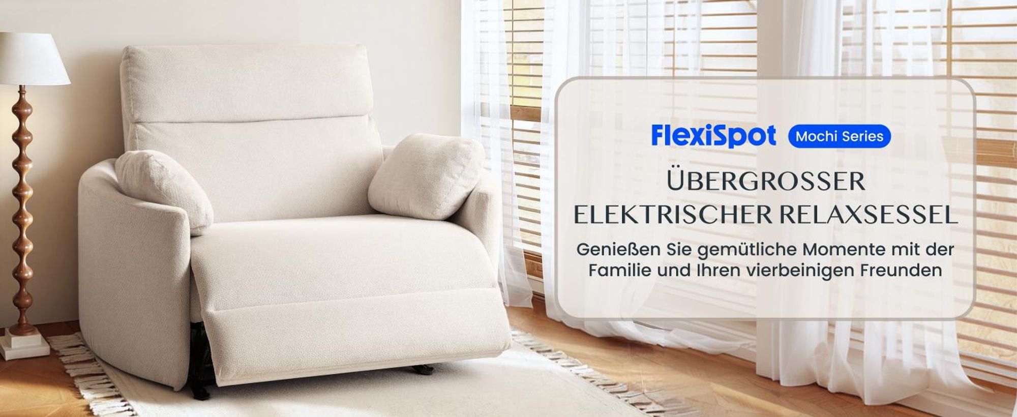 FLEXISPOT Mochi Pro Zero-Wall XXL Elektrischer Relaxsessel, 1,5-Sitzer mit 138 cm Sitzbreite, Fernsehsessel für Große&Schwere, Klemmschutz&USB-C,Beige
