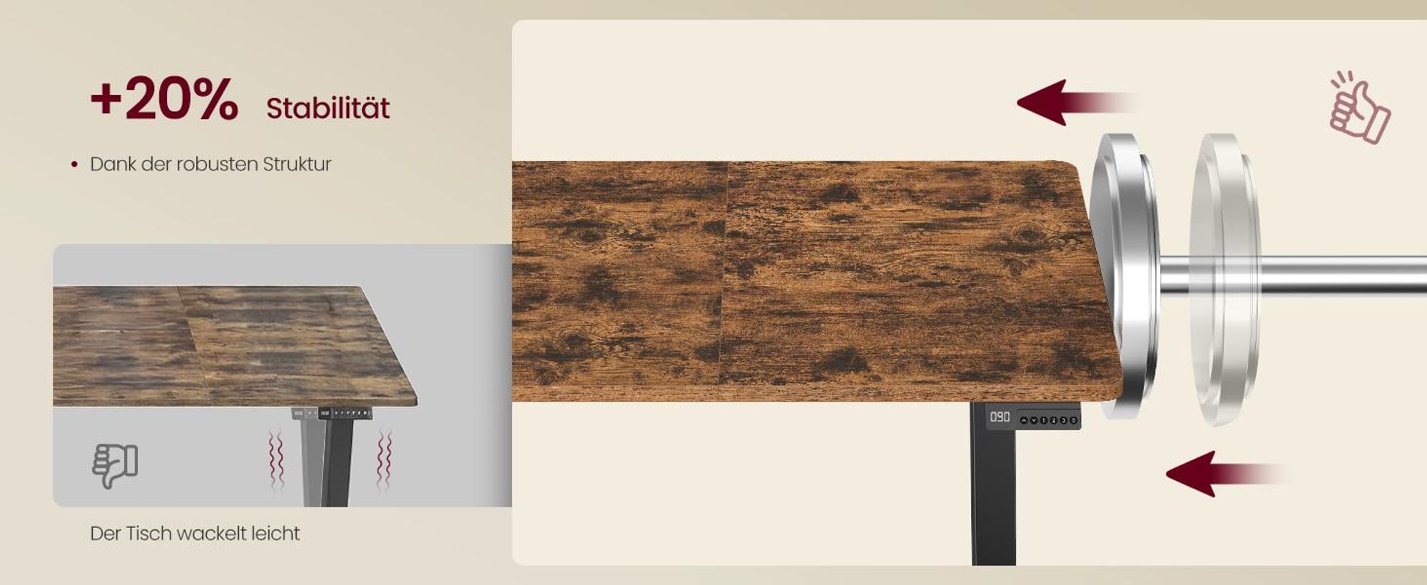 VASAGLE Höhenverstellbarer Schreibtisch, Schreibtisch Elektrisch Höhenverstellbar 80 x 50 cm, Stehschreibtisch mit 4 Memory-Tasten, Computertisch