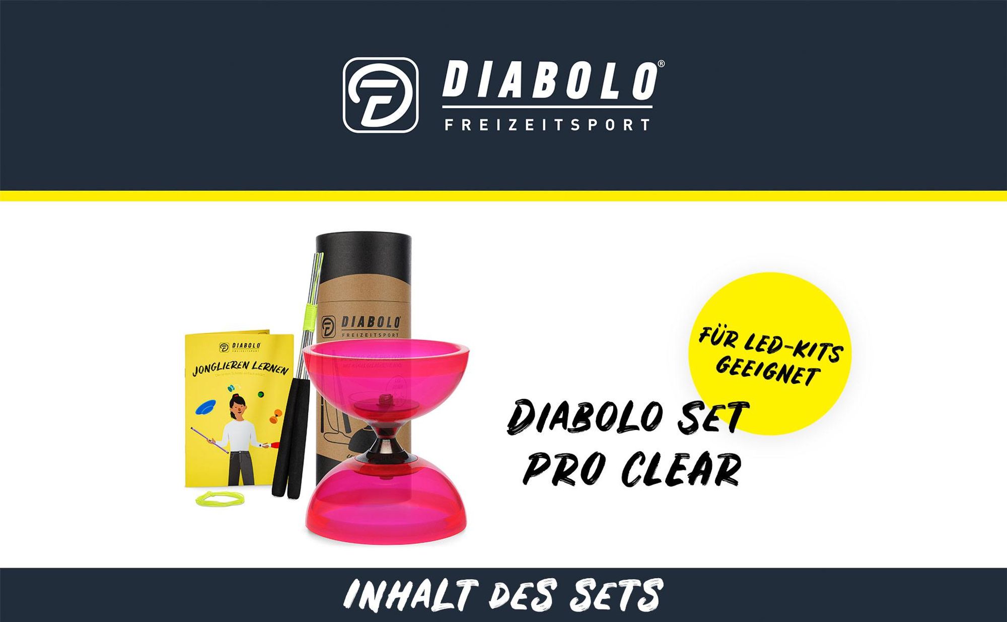 Diabolo Freizeit Satz mit Kugellagerachse | kugelgelagerter LED in Rosa Farbe |Set mit robuster Konstruktion für Anfänger und Fortgeschrittene |