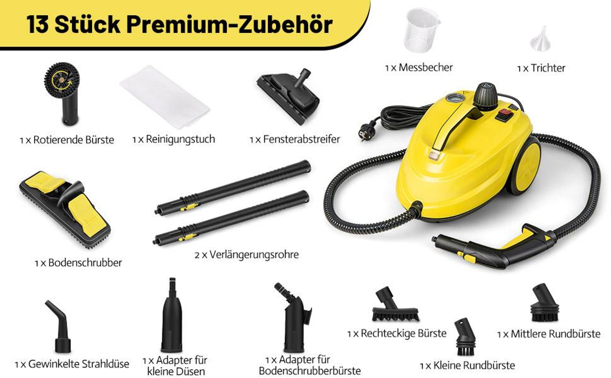 COSTWAY Dampfreiniger 2000W für 108 m², 5 bar Dampfdruck, Temperatur bis 160℃, 1,8L Tank, 8 Min. Aufheizzeit, Dampfgeräte mit 13 Zubehör & Netzkabel