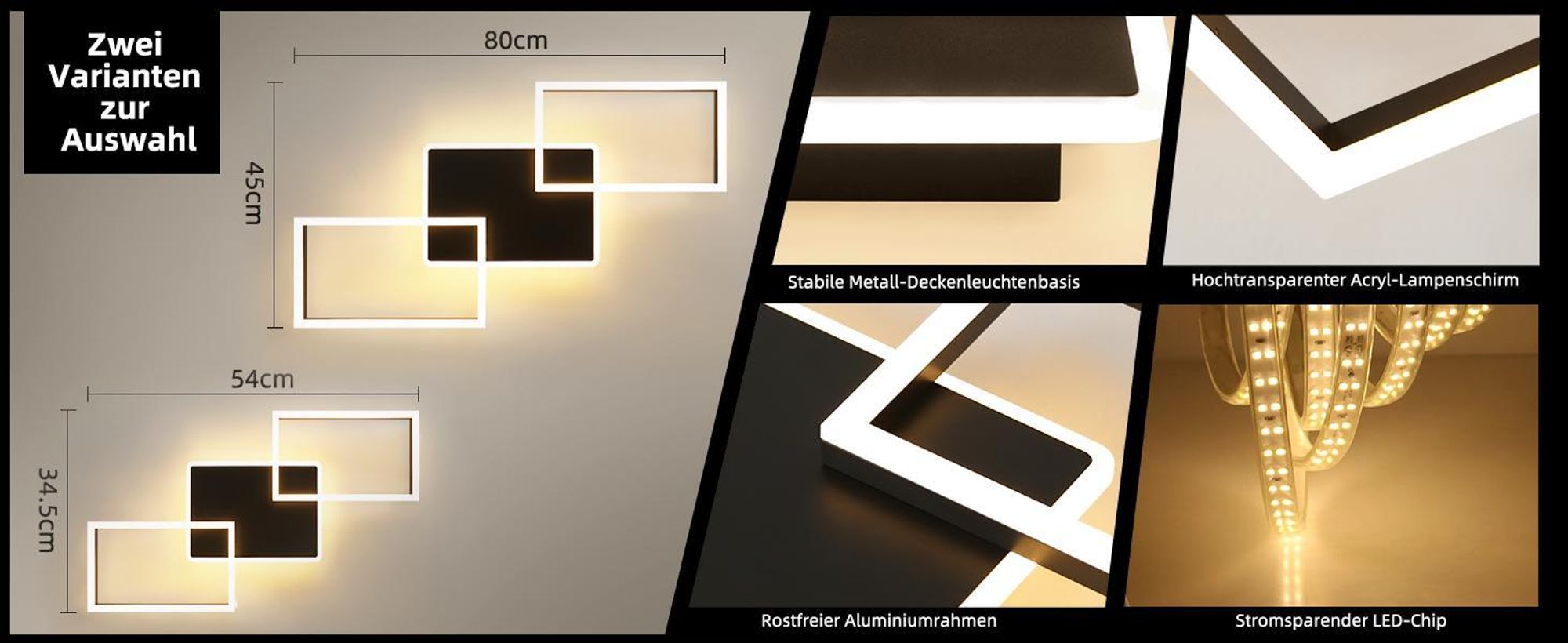 ZMH Deckenlampe Schwarz Wohnzimmer,LED Deckenleuchte Dimmbar mit Fernbedienung,Groß Wohnzimmerlampe,63W,80CM,Modern,Metall Schlafzimmerlampe