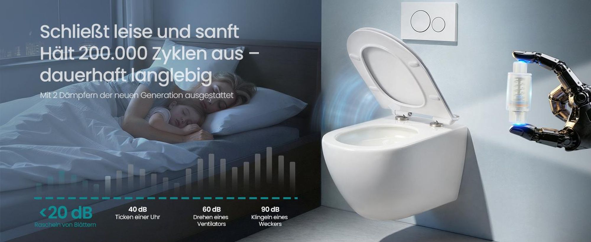 SONGMICS WC-Sitz lange D-Form, Absenkautomatik, abnehmbarer Toilettendeckel, Griff, einfache Montage, bis 300 kg, weiß