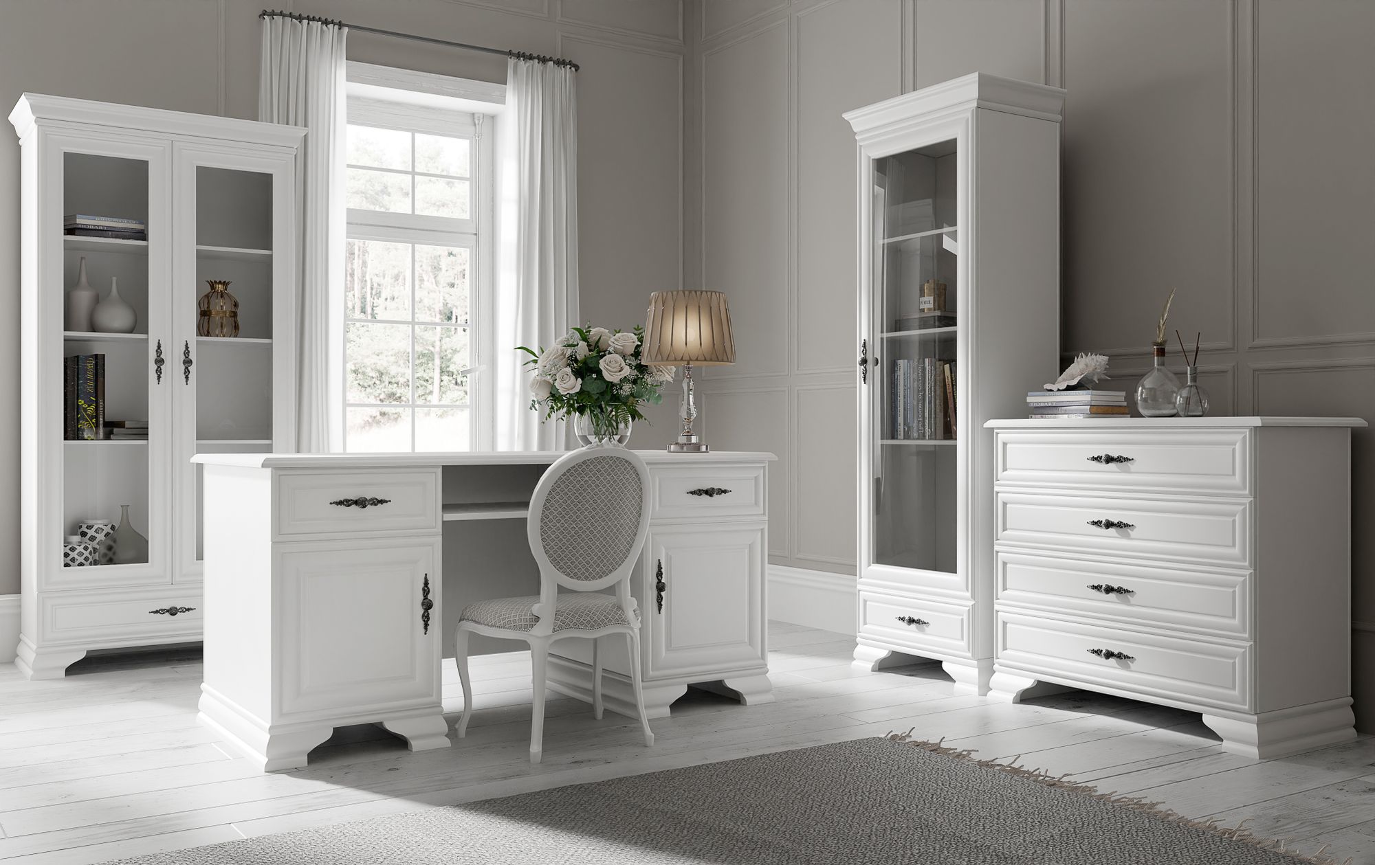 Vitrinenschrank weiß 70x210x44 cm Vintage Stil mit Glastüren Bücherschrank Wohnzimmerschrank Bücherregal Schrank für Wohnzimmer