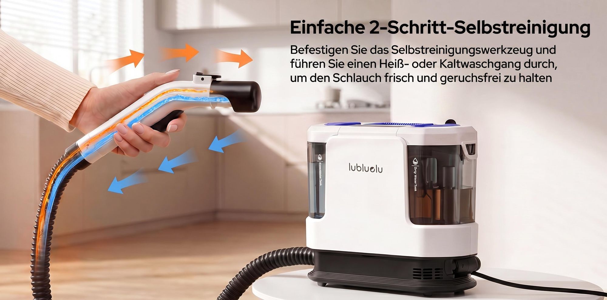 Lubluelu V11 5-in-1 Polsterreiniger Waschsauger Teppichreiniger 30 kPa Dampffunktion 4 Modi 1900 W inkl. Zubehör, 1,9 L+1,1 L Doppeltank für Sofa Auto