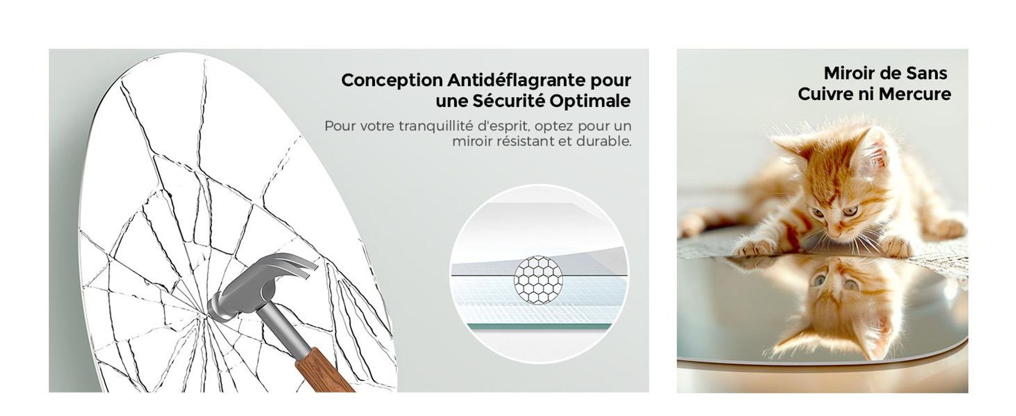 S'AFIELINA miroir mural asymétrique 60×45 cm sans cadre miroir de couverture miroir de salle de bain pour salon, salle de bain et chambre à coucher