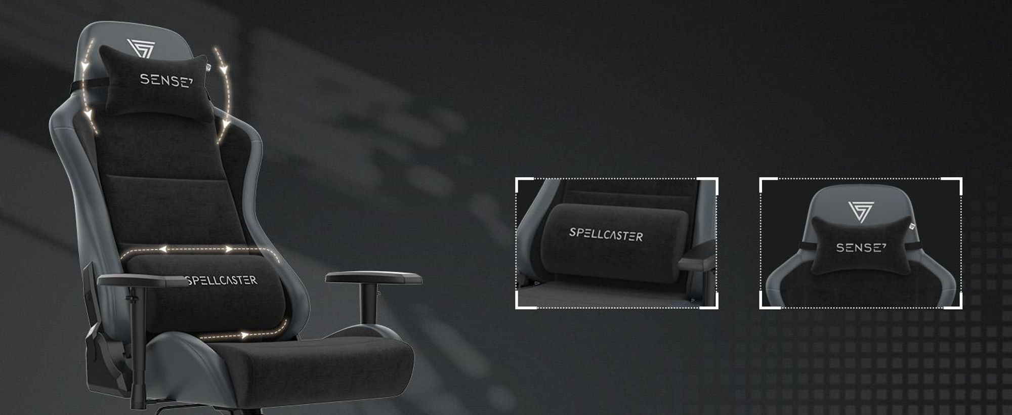 SENSE7 Spellcaster FUKU XL herná stolička Alcantara čierna – Ergonomická kancelárska stolička pre vysokých ľudí, nosnosť 160 kg, stolička s chladnou penou, široké sedadlo