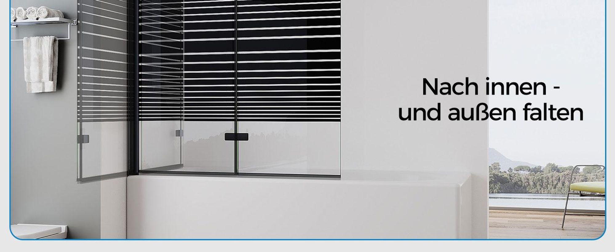 IMPTS Duschwand für Badewanne 120x140cm Faltbar Duschabtrennung 2-teilig Badewannenaufsatz ESG GLAS Badwannenfaltwand Schwarze, Gestreift