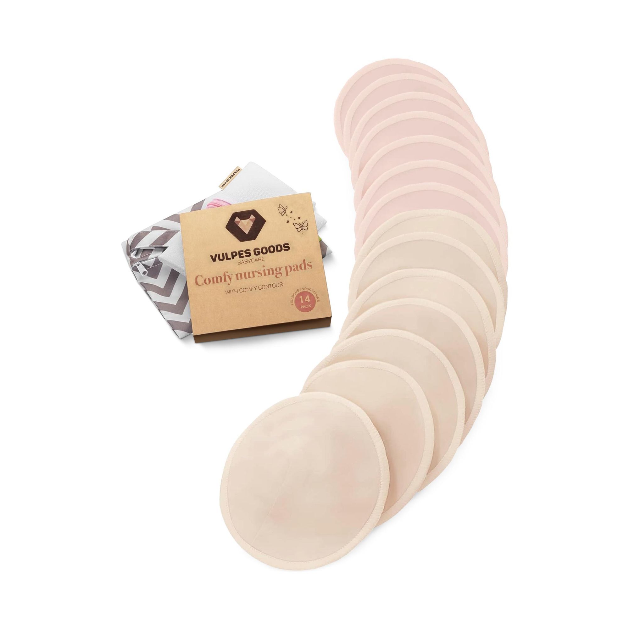 Vulpes Goods Waschbare Stilleinlagen - Organische Wiederverwendbare Stilleinlagen - 14 Stück mit Wäschebeutel - Cup B bis G - L 12cm