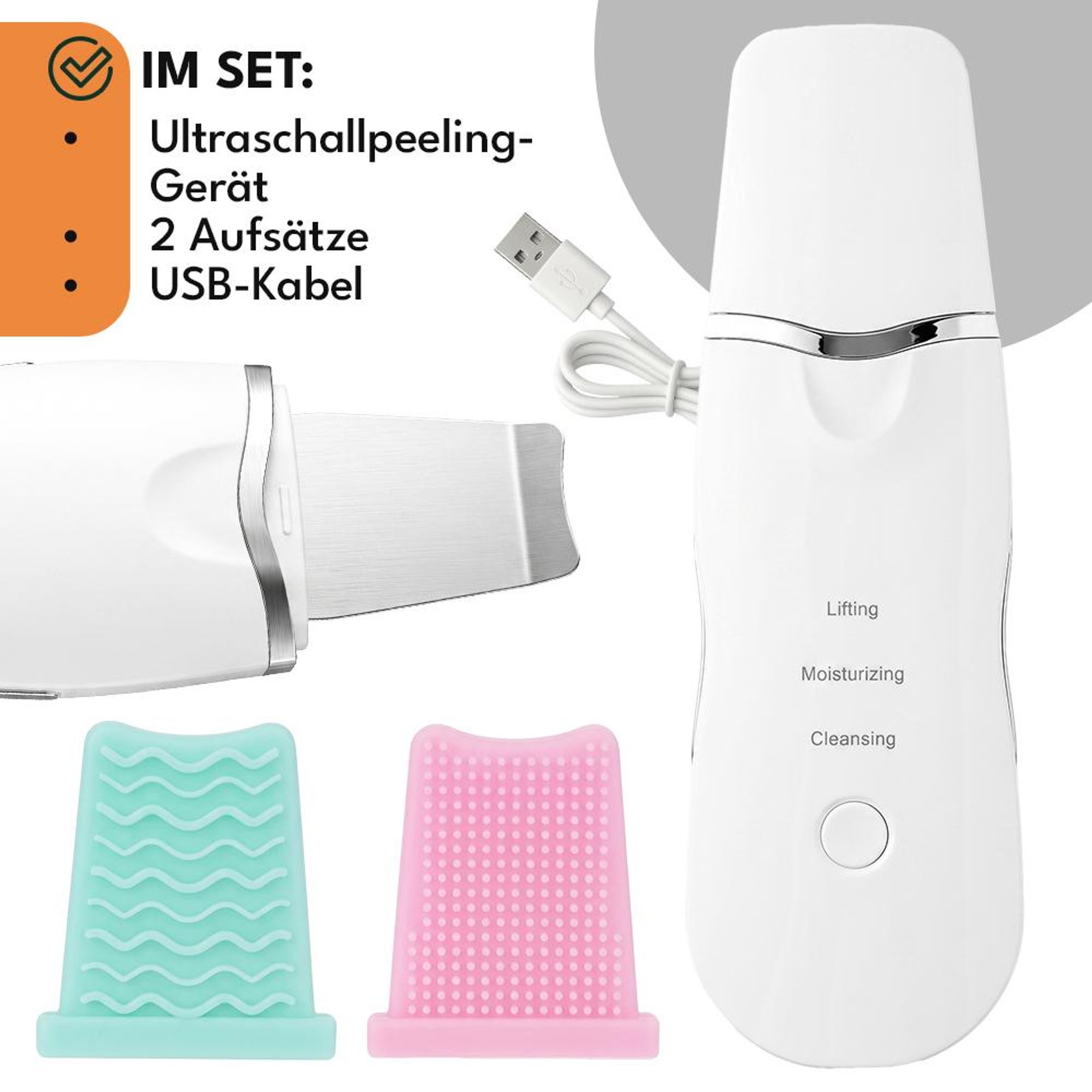KRUMAD Skin Scrubber Ultraschall, Mitesserentferner Gesicht, 3 Stufen, Porenreiniger mit Akku, Gesichtsreiniger für porentiefe Reinigung, Schwarz