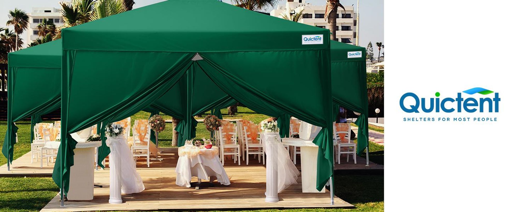 Quictent Pavillon 3x3m Faltpavillon mit 4 Seitenteilen, Wasserdicht Gartenpavillon mit Rolltasche, Partyzelt Gartenzelt, Grün