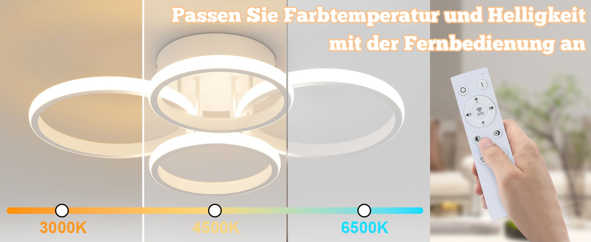 ZMH Deckenlampe LED Deckenleuchte Wohnzimmer Dimmbar Wohnzimmerlampe Modern Weiß 48W Schlafzimmerlampe 55cm Design Deckenbeleuchtung 4-Ring Küchenlampe mit Fernbedienung für Haus Wohnung