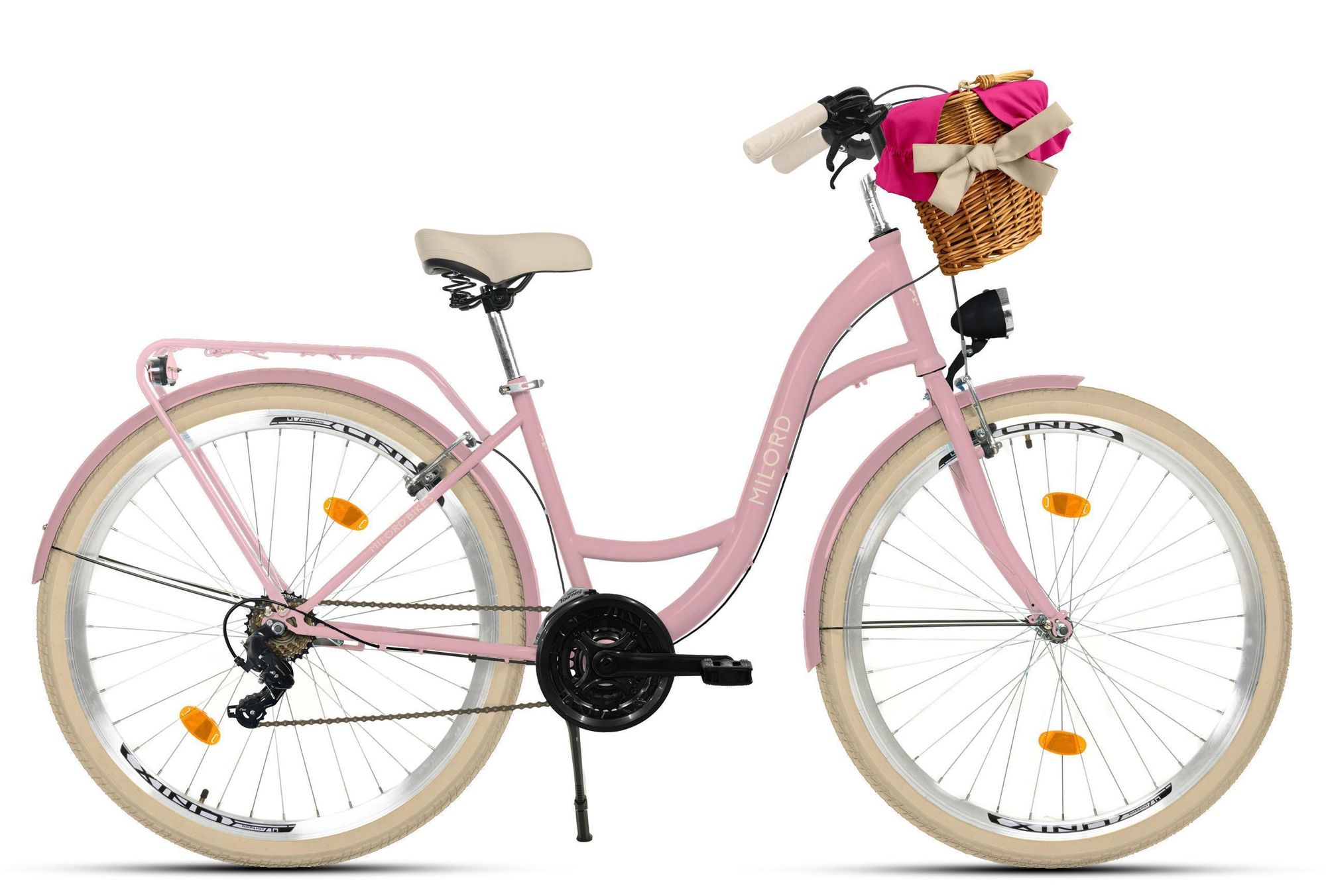 MILORD Damenfahrrad Citybike Komfort Mit Weidenkorb Hollandrad Fahrrad, 28 Zoll, 21-Gang, Schwarz