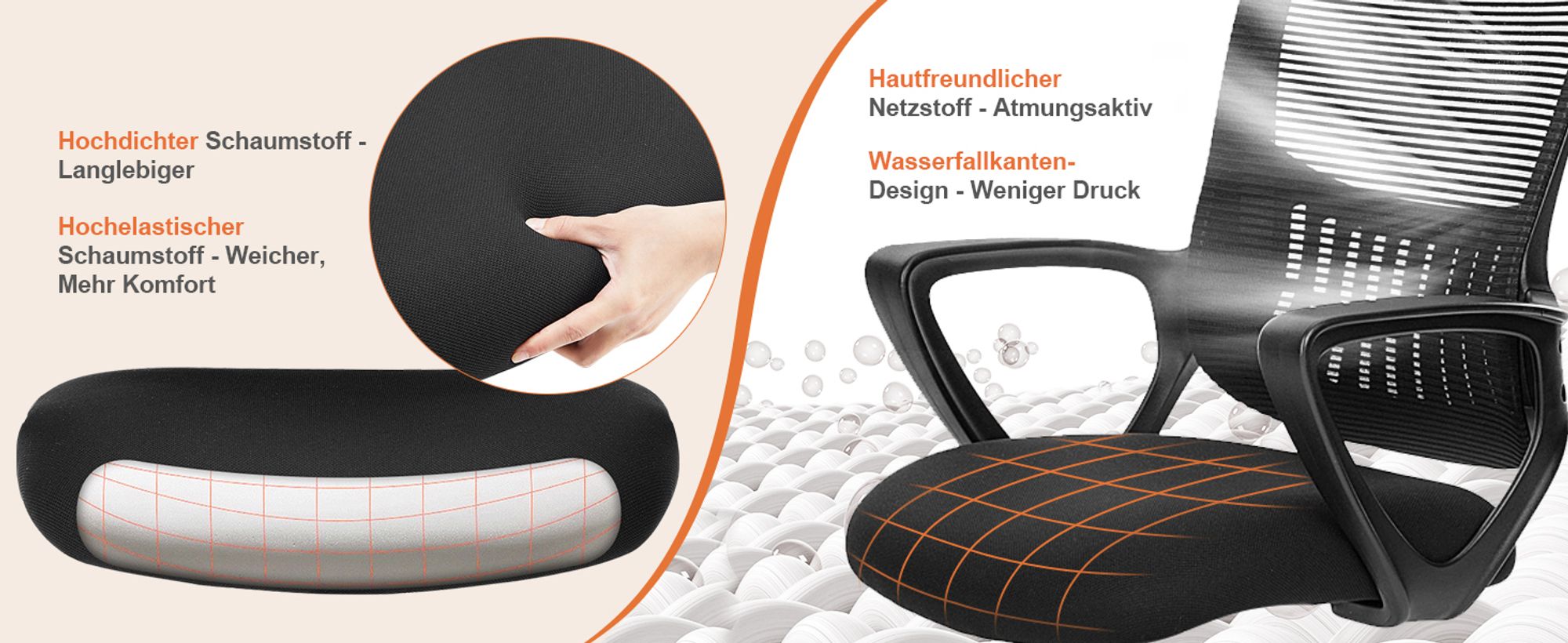 Bürostuhl Ergonomisch, Schreibtischstuhl mit Lendenwirbelstütze, Verstellbaren Armlehnen Bürostühle, Höhenverstellbarer office chair, Drehstuhl