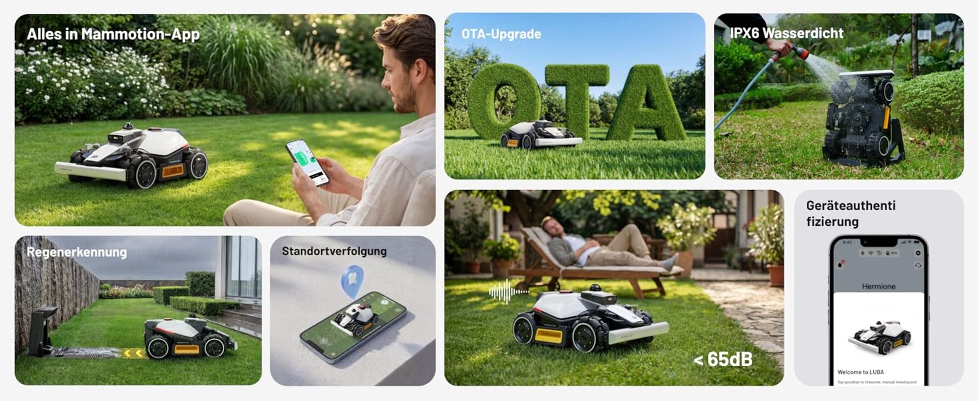 Mähroboter Mammotion LUBA Mini 2 AWD 1500, ohne Kabel, bis zu 1500m², Randmähen, DropMow, Allradantrieb, 80% Steigung, Auto-Kartierung, 4G Moudel, APP