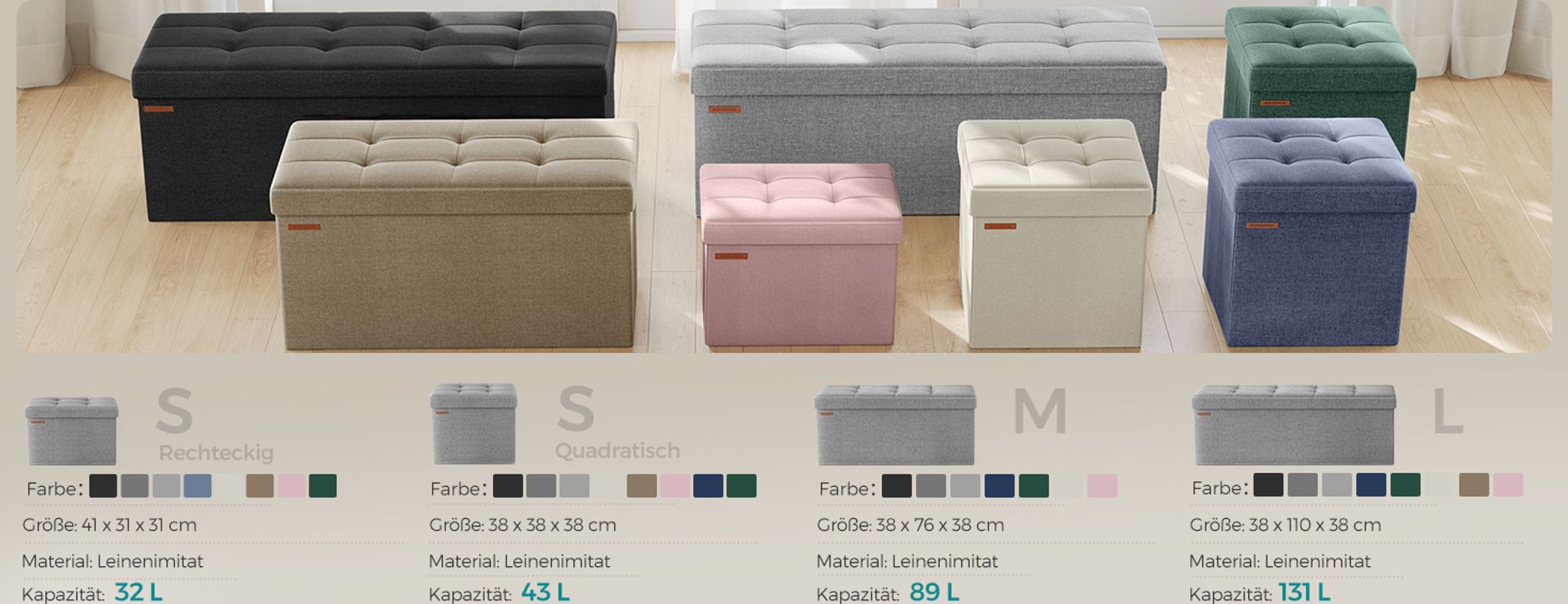 SONGMICS 110 cm Sitzbank mit Stauraum, klappbare Sitztruhe, Fußbank, hellgrau