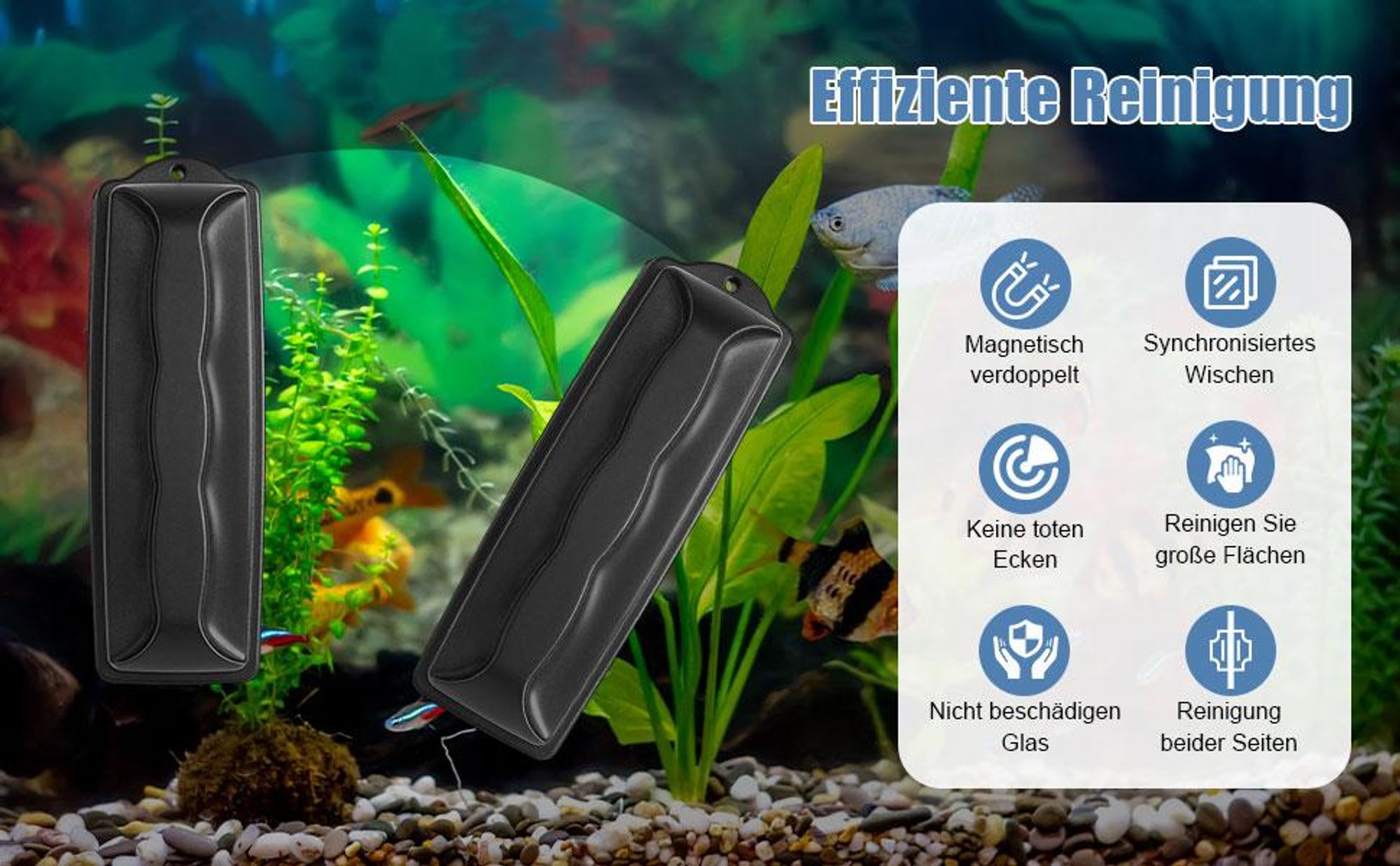 Scheibenreiniger, Aquarium Reiniger Bürste magnetisch, Magnetscheibenreiniger, Algenmagnet Aquarium, Aquarium Scheibenreiniger