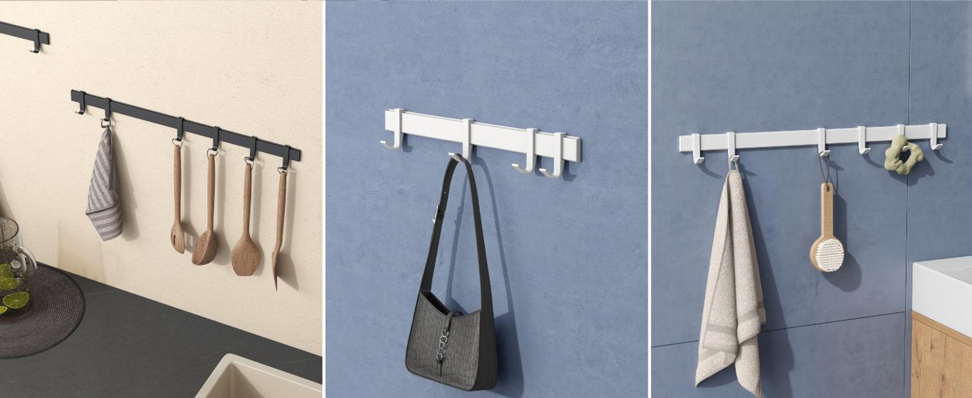 doporro Garderobenhaken Aluminium, 6 Verschiebbare Wandhaken, selbstklebend & stabil, Kleiderhaken Wand für Jacken und Handtücher Matt Schwarz Stalo-12