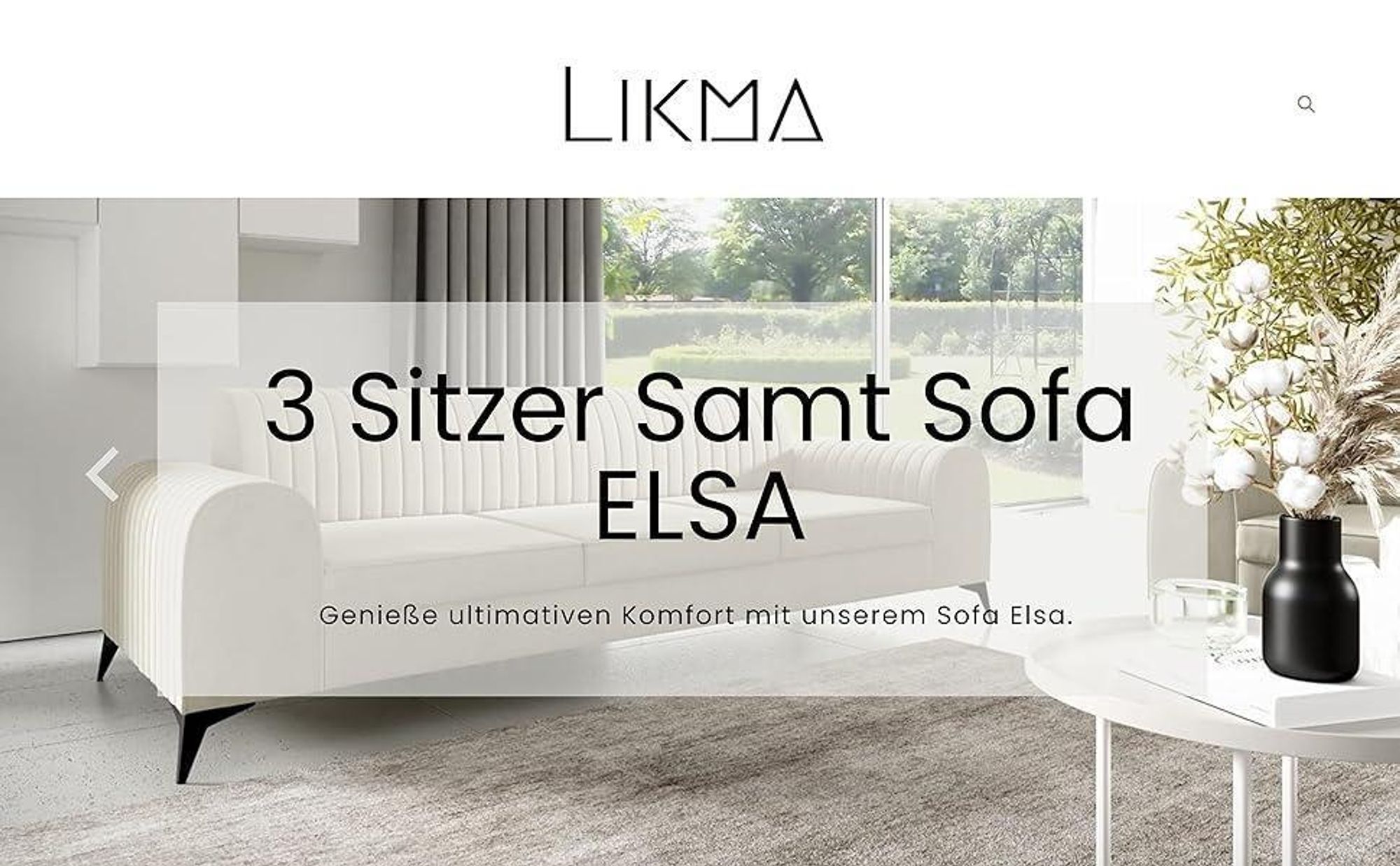 LIKMA Ekrü 3 Sitzer Samt Sofa Elsa 234x77x93 cm 3-er Couchgarnitur Hydrophobe Beschichtung Velvet Moderne Wohnzimmer Couch Velours Glamour Design Stoff Fresh 01