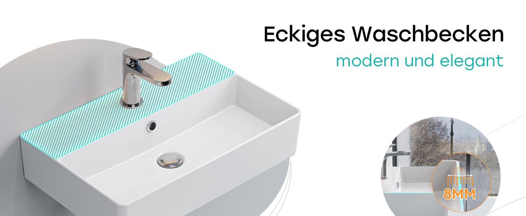 HOROW Waschbecken Wandmontage Waschtisch 56 x 36cm Keramik Hängewaschbecken Rechteckig Aufsatzwaschbecken mit Hahnloch und Überlauf für Klein Gäste WC