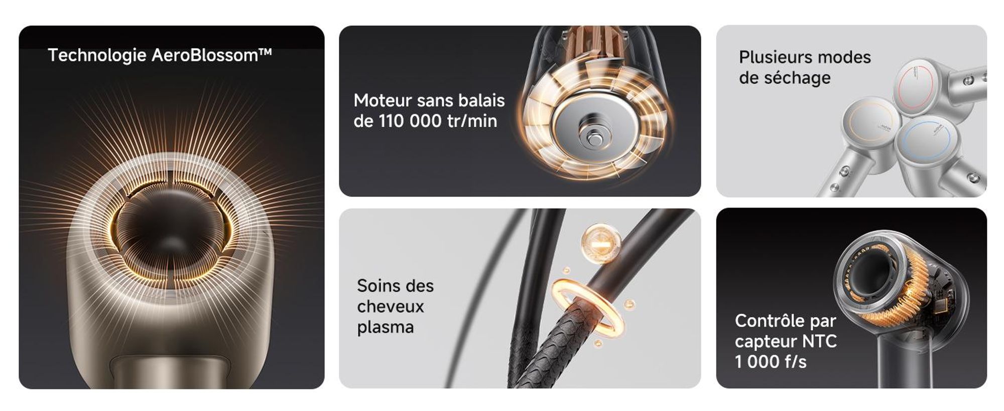 MOVA SHINE 10 Ion Hair Sèche-cheveux, séchage rapide, compact pour les voyages, moteur brushless 110 000 t/min, soin plasma, NTC Thermo-Control