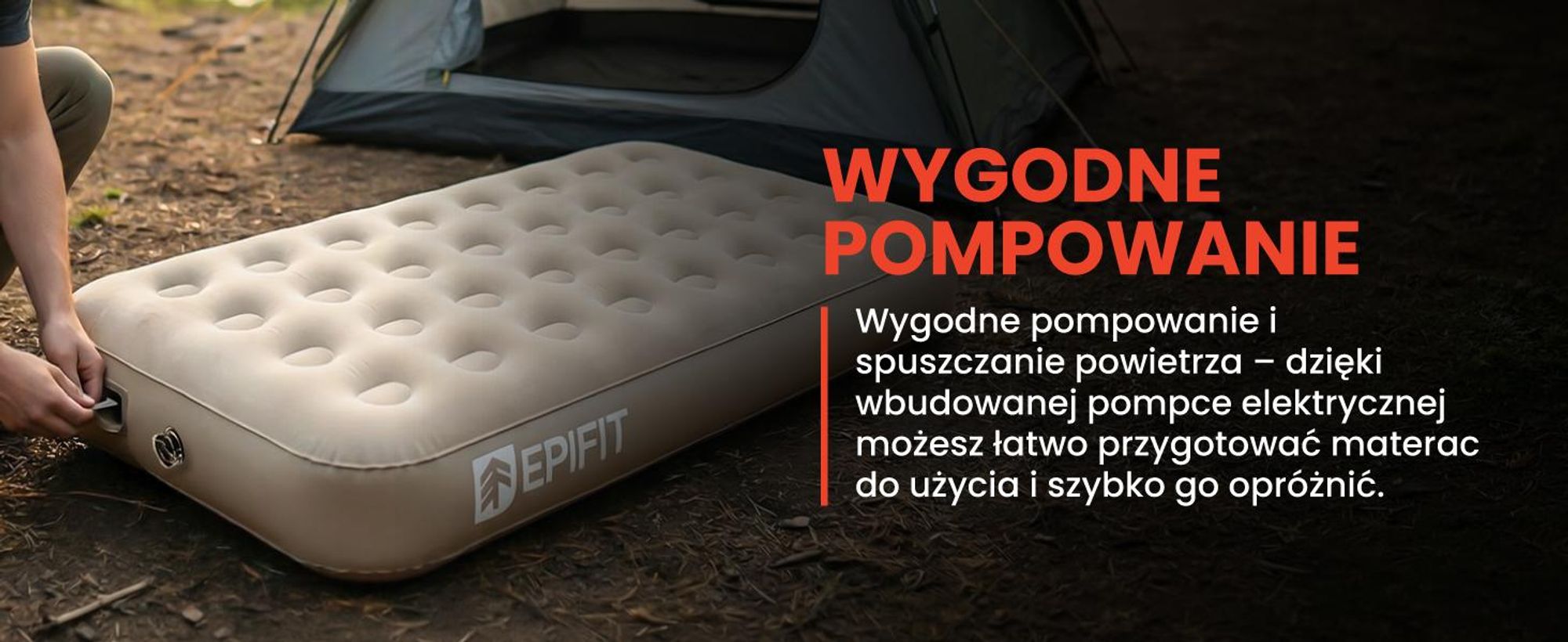 Materac dmuchany z wbudowaną pompką w kolorze beżowym
