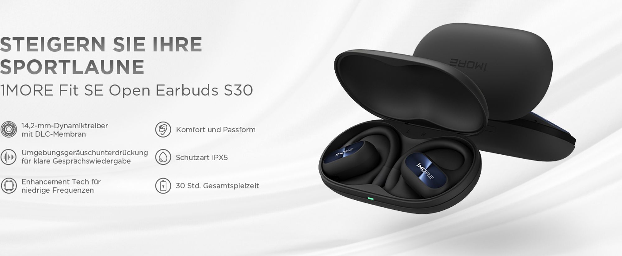 Drahtlose Kopfhörer 1More Fit Se Open (Schwarz)