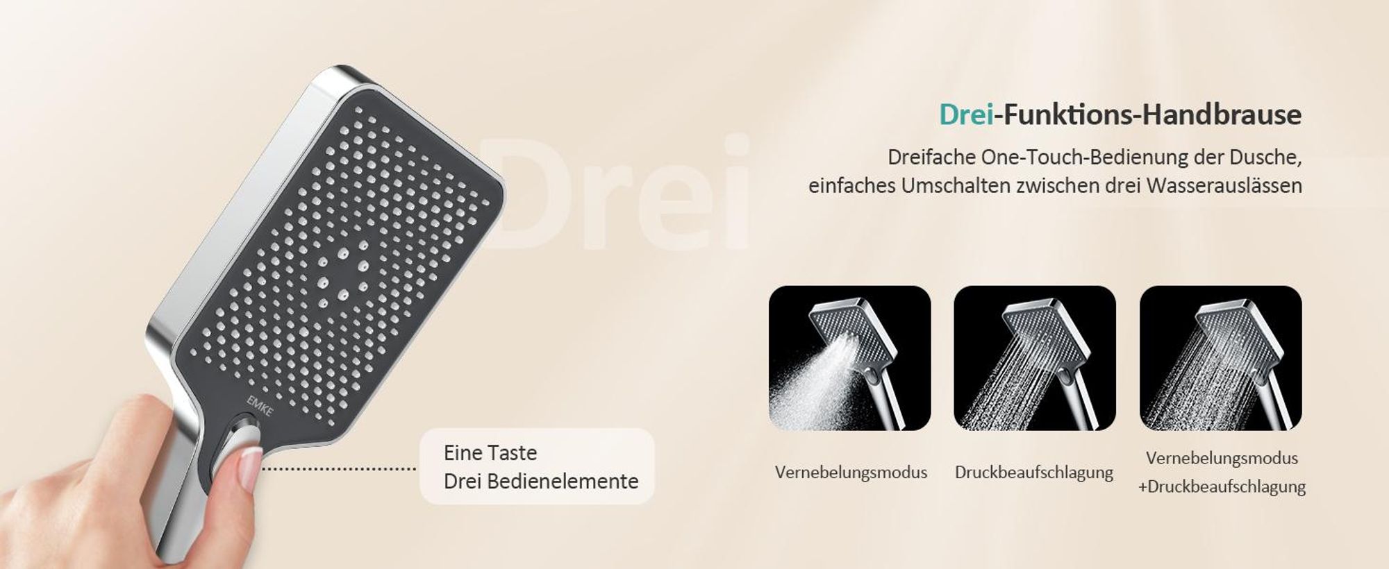 EMKE Duschsystem mit Thermostat Glasablage Handbrause 3 Strahlarten Regendusche, Bad- & Duscharmaturen, Wandmontage, KTW-, Chrom - F09