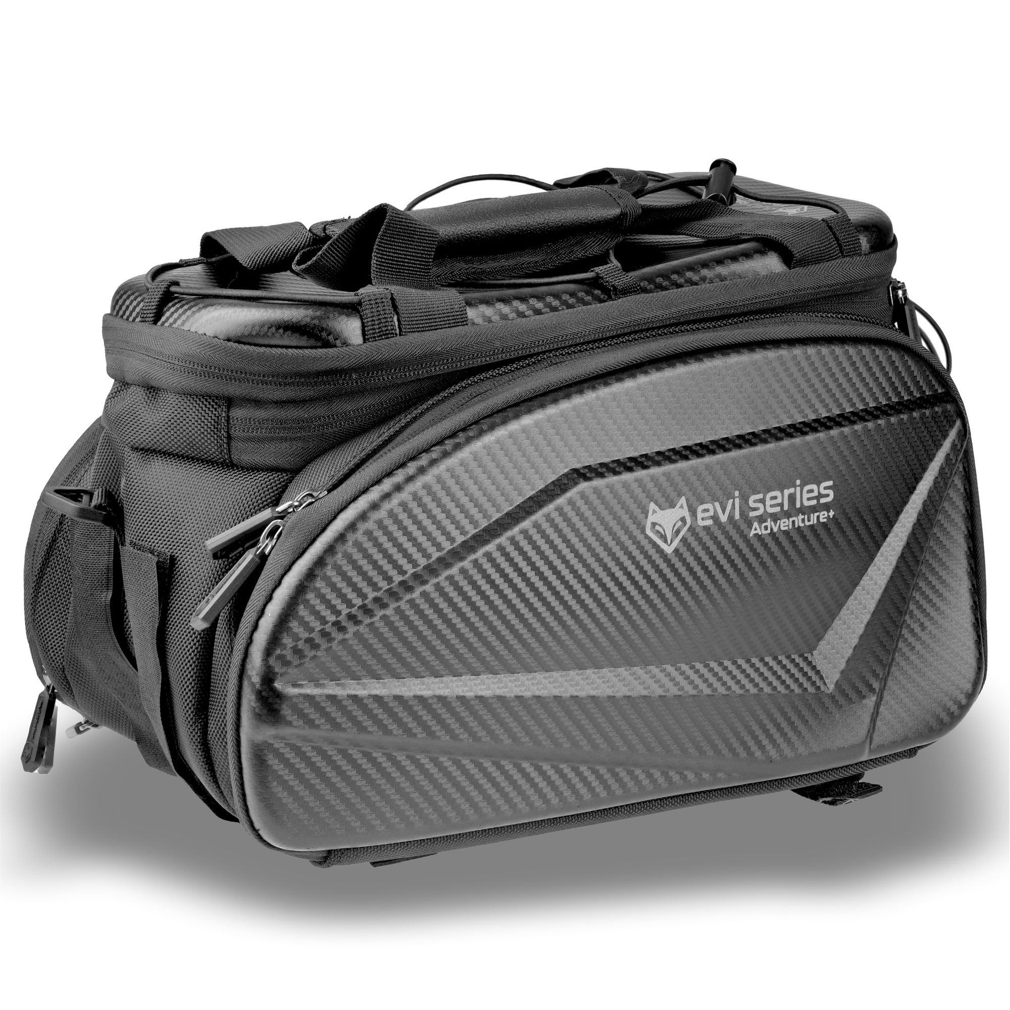 Wodoodporna torba rowerowa na bagażnik 35 l, torba bagażowa EVA Hardtop z osłoną przeciwdeszczową i paskiem na ramię, odblaskowa, EVI BIKE Adventure+ czarna