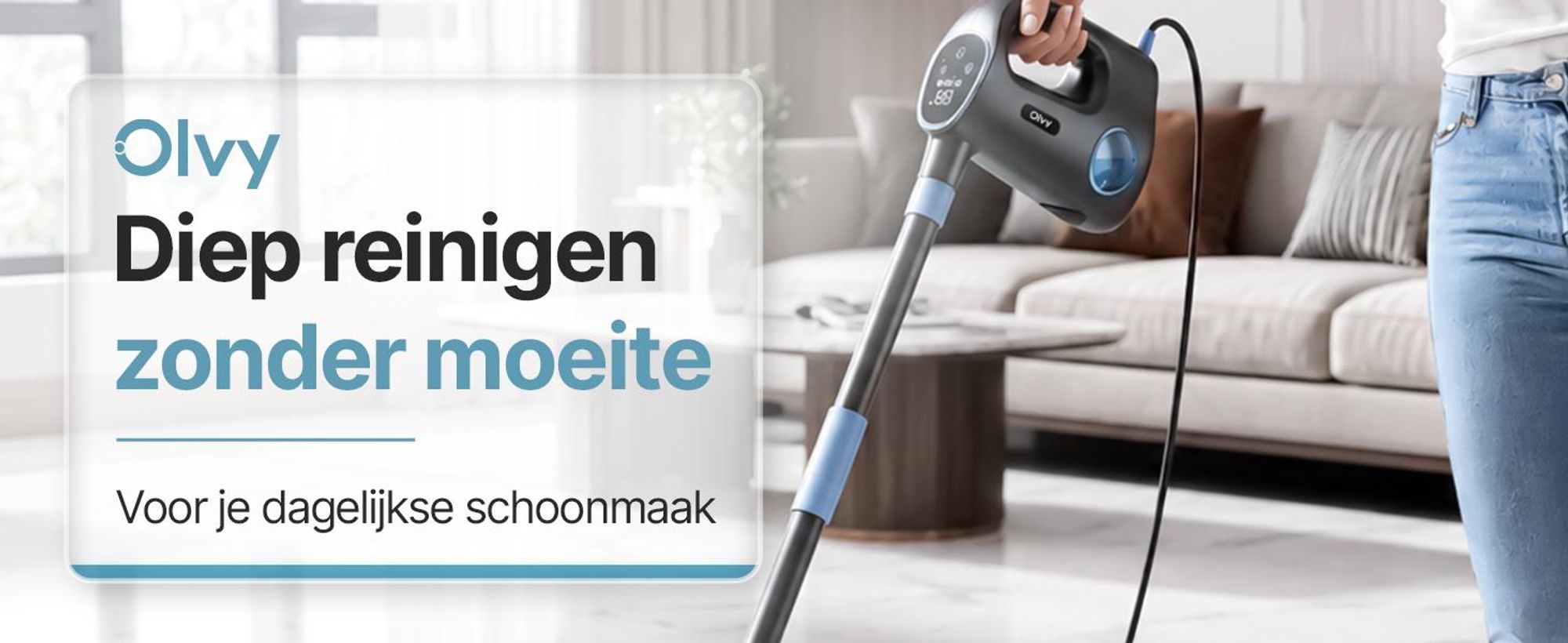 Olvy 14-in-1 stoomreiniger met dweilfunctie en touchscreen – 125 °C stoom – Handheld stoomreiniger voor tapijten, banken en harde vloeren – 5 meter kabel