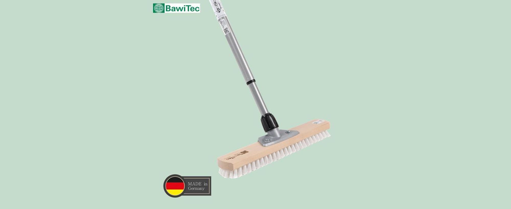 BawiTec Großraumschrubber 40cm Breit mit Teleskopstiel 200cm Lang ppn-weiß Schrubber Stiel ausziehbar weiße Borsten