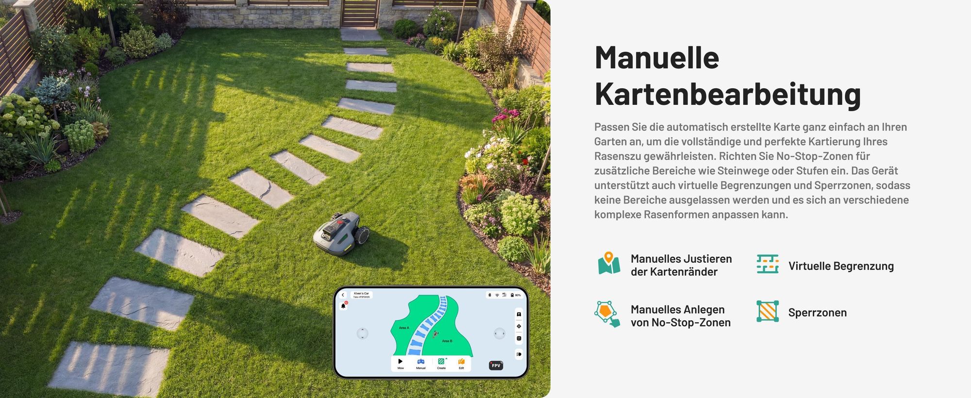 Mähroboter Mammotion YUKA Mini 2 800 mit Garage, Waschständer, bis 800 m², DropMow, Auto-Kartierung, Kantenschneiden, 4G-Modul, APP