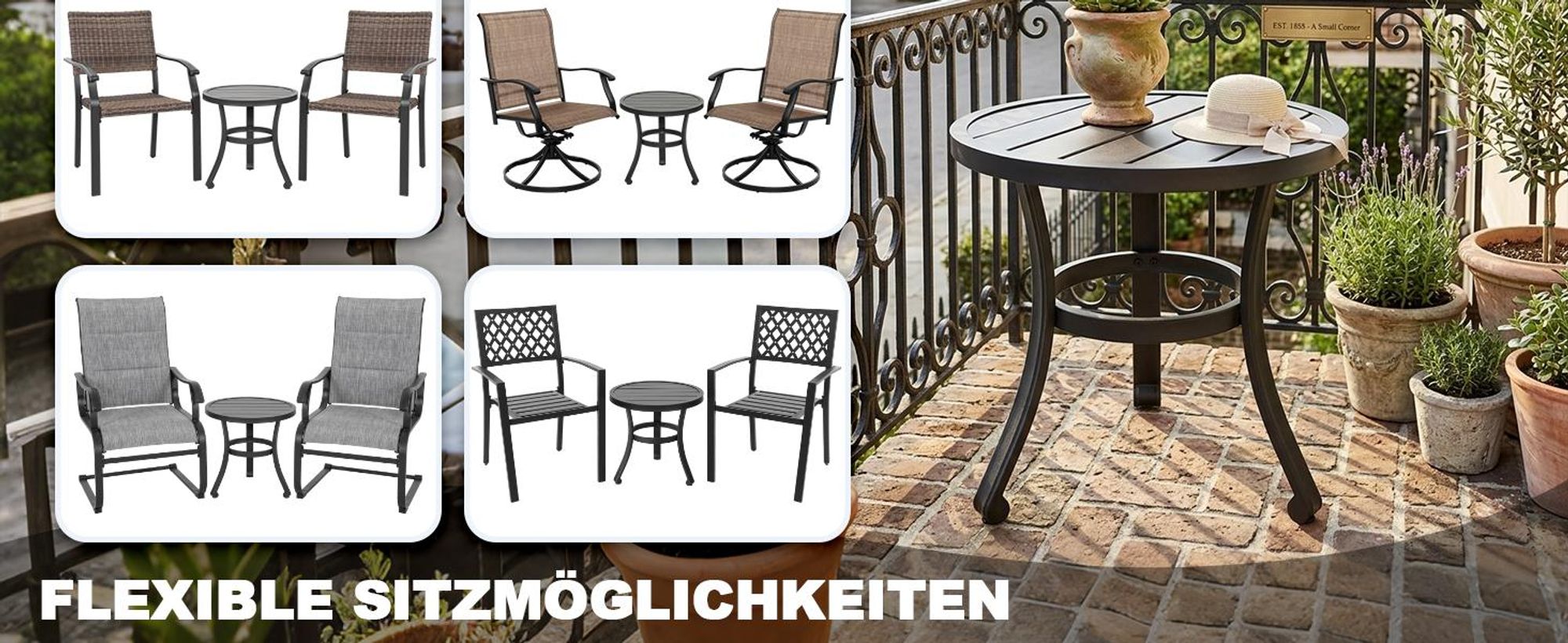 Outdoor-Beistelltisch aus Metall, 51 cm, rund, Schwarz