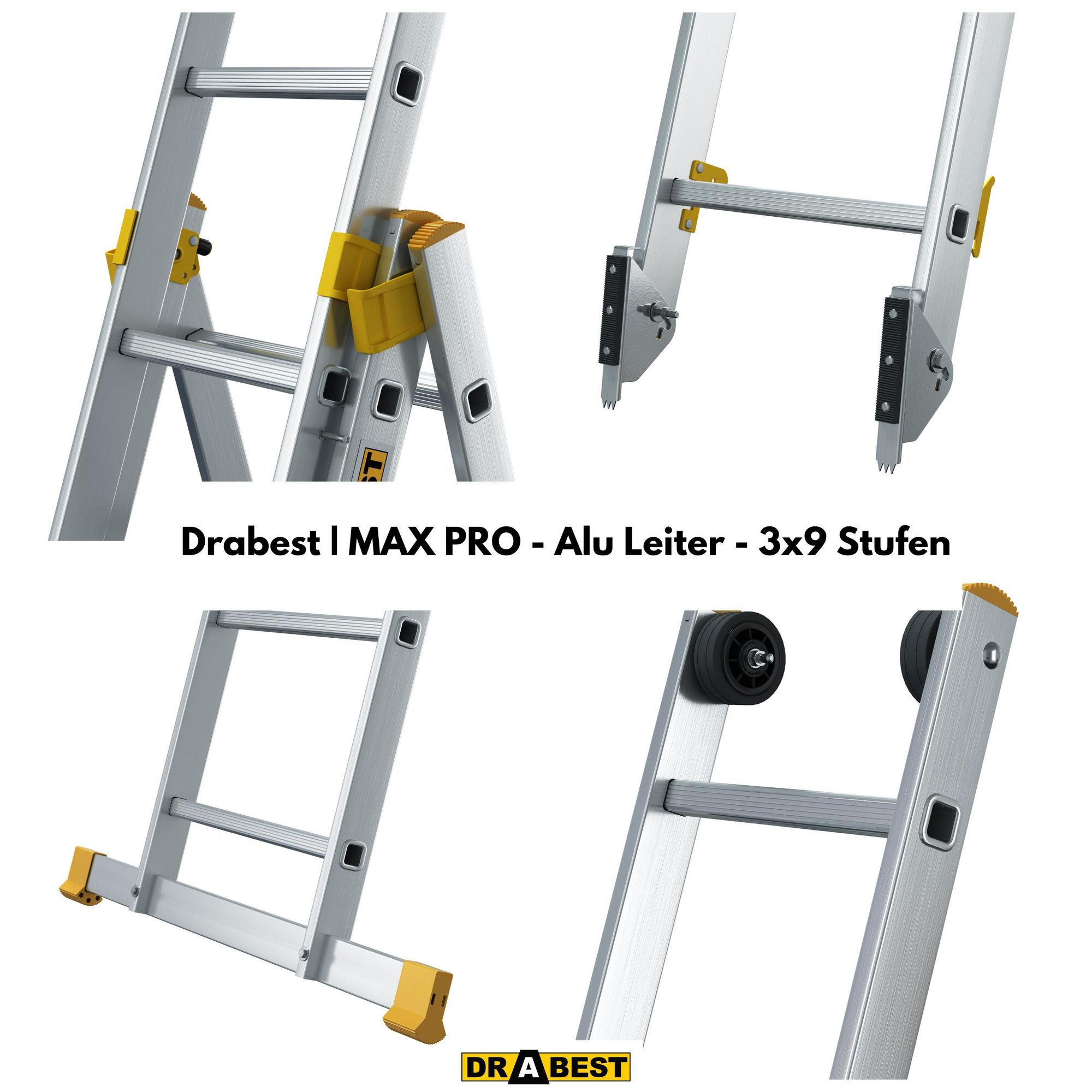 Mehrzweck-Leiter, Stehleiter, Klappbare Leiter, Schiebeleiter, Alu leiter, Leitern, Drabest