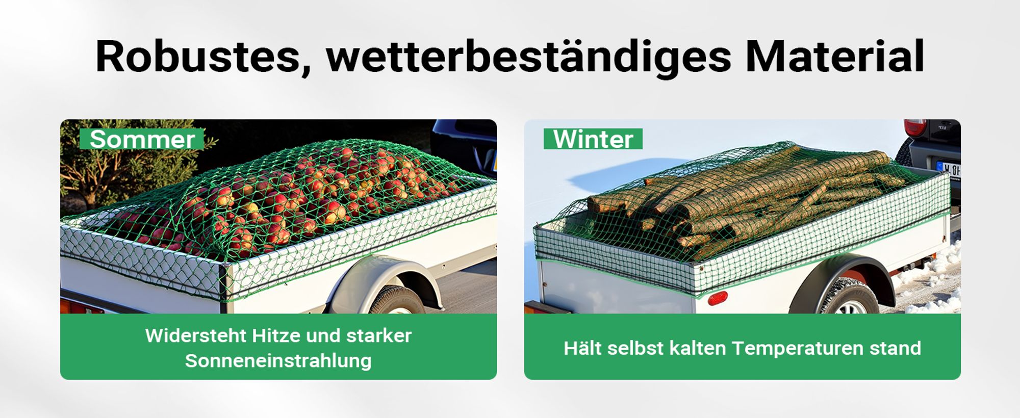 Wiltec Ladungssicherungsnetz 3x6 m Grün Masche 4,5x4,5 cm Stärke 3 mm Polypropylen Transportnetz für Anhänger mit Randkordel Polypropylen Witterungsbeständig Ladung Sicherheit